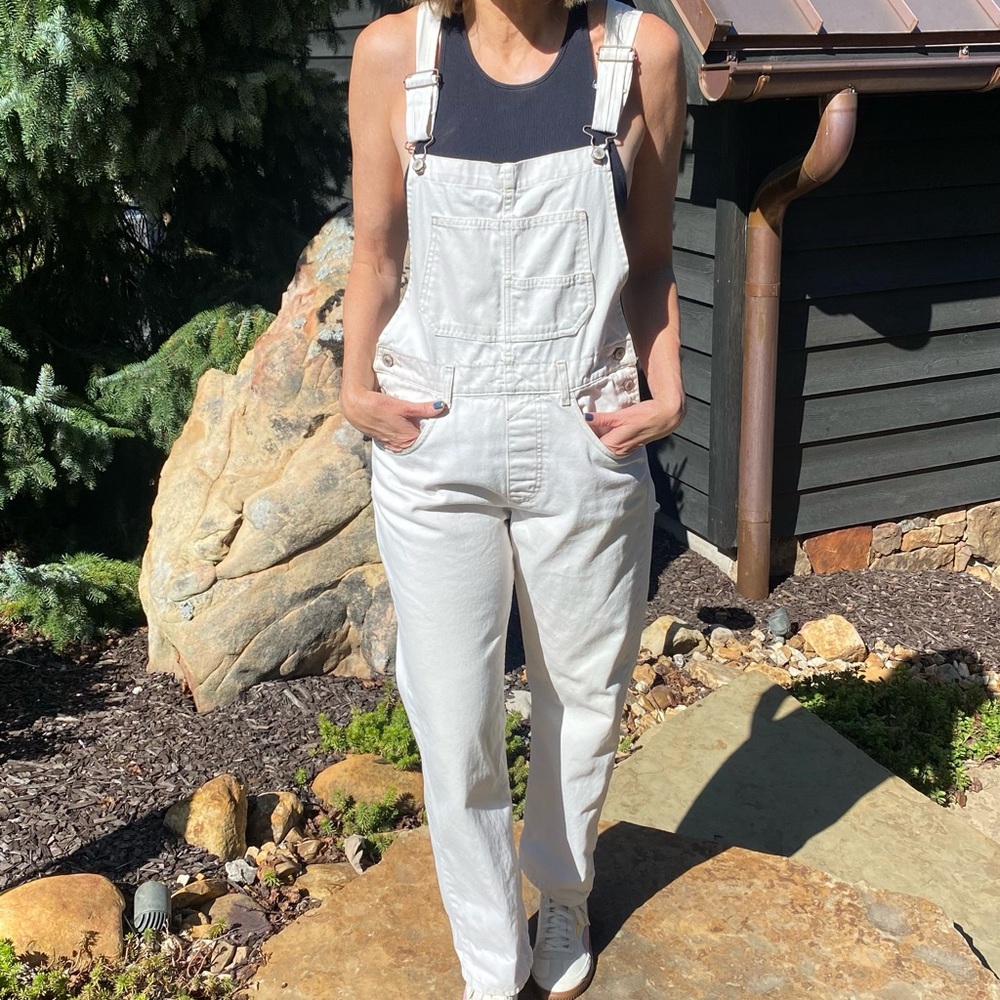 Free People Women’s Cream Overalls Jeans - Classic Bib Jumpsuit